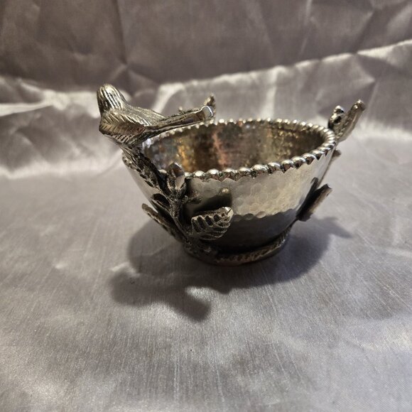 Vintage Metal Bowl Silver Tone w/bird Leaves.5” Dia. 3.5” H - Picture 3 of 7
